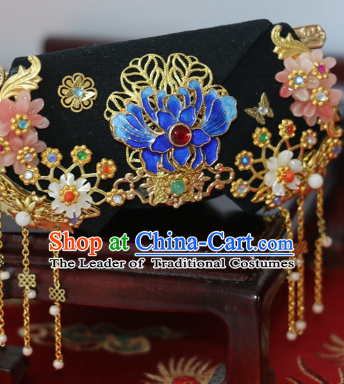 Traditional Chinese Women Qing Empress Headpiece Princess Headdress Palace Hair Decorations Royal Hair Sticks Head Gear Hair Decoration Set