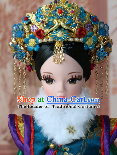 Traditional Chinese Qing Empress Headpiece Princess Headdress Palace Hair Decorations Royal Hair Sticks Head Gear Hair Decoration Set