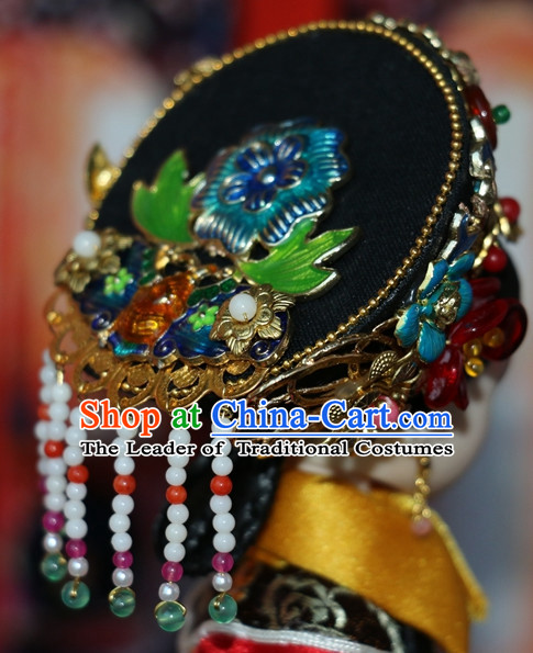 Traditional Chinese Women Qing Empress Headpiece Princess Headdress Palace Hair Decorations Royal Hair Sticks Head Gear Hair Decoration Set