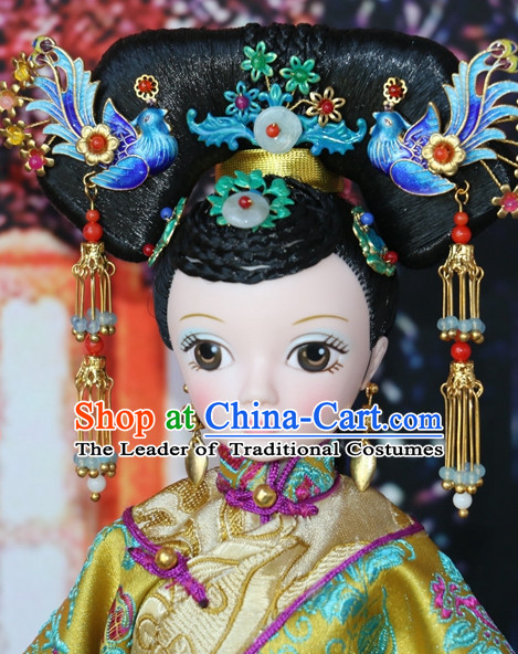 Traditional Chinese Women Qing Empress Headpiece Princess Headdress Palace Hair Decorations Royal Hair Sticks Head Gear Hair Decoration Set