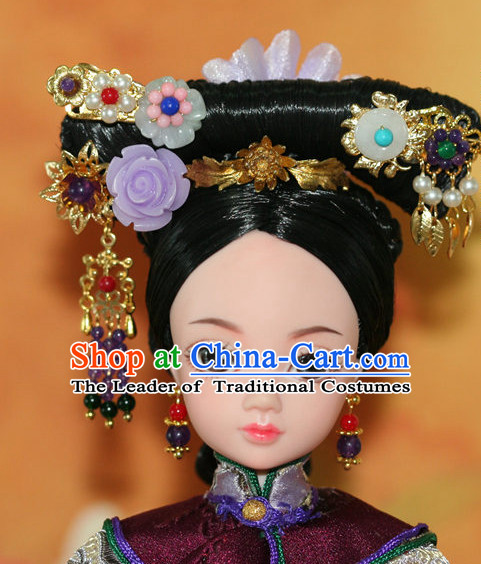 Traditional Chinese Qing Empress Headpiece Princess Headdress Palace Hair Decorations Royal Hair Sticks Head Gear Hair Decoration Set