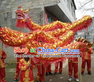 NEW 10 Meters Ten Adults Competition and Parade Red Gold Dragon Dance Costume Complete Set