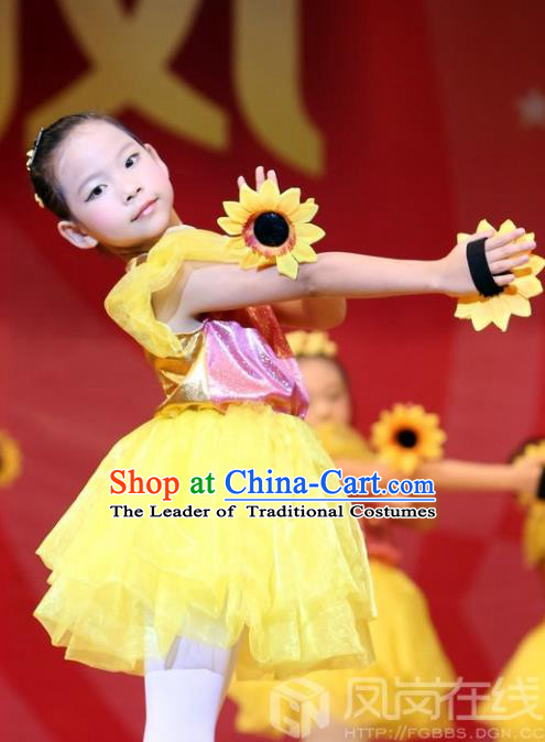 Traditional Chinese Yangge, Children Kindergarten Fan Dancing Wholesale Costume, Folk Dance Yangko Costume Dancewear for Kids