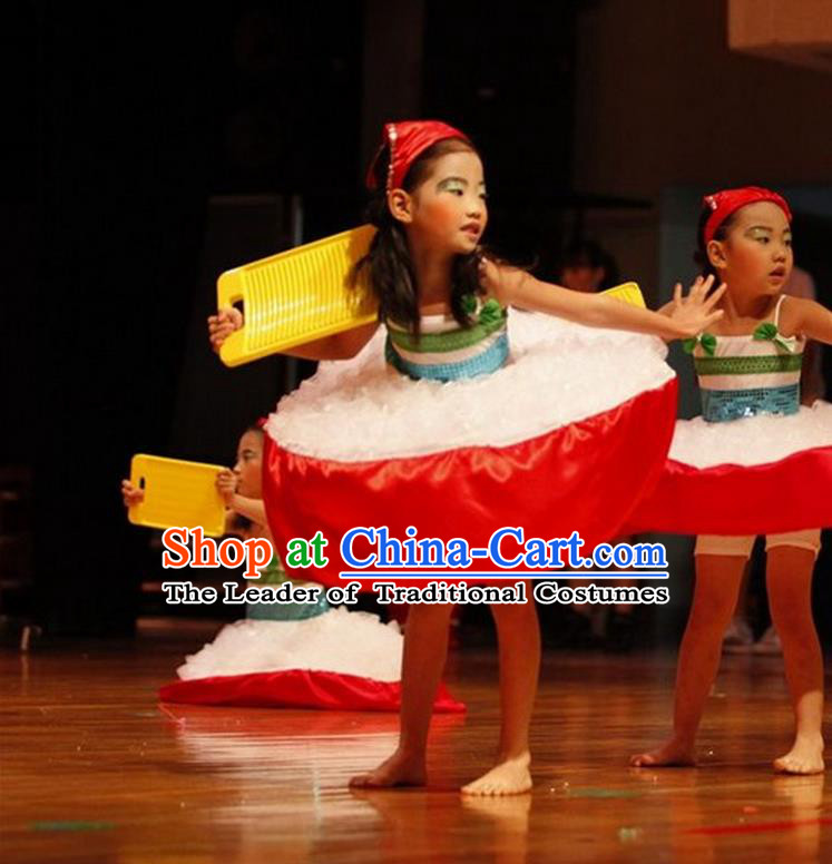 Traditional Chinese Yangge, Children Kindergarten Fan Dancing Wholesale Costume, Folk Dance Yangko Costume Dancewear for Kids