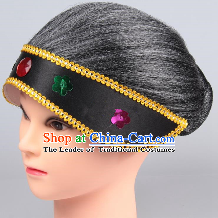 Chinese Ancient Opera Old Women Long Wig Set, Traditional Chinese Han Dynasty Hats Wig Hoods for Women