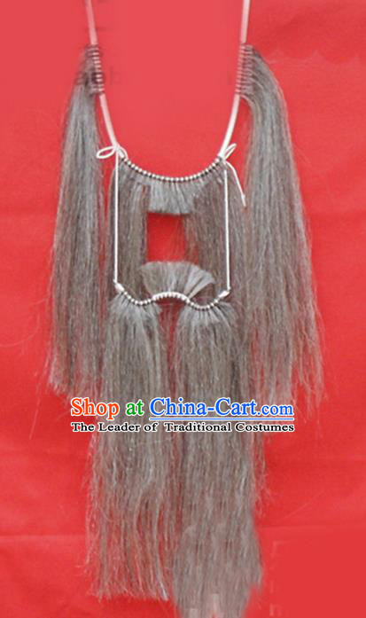 Chinese Ancient Opera Old Men Long Wig Beard, Traditional Chinese Beijing Opera Props Mustache