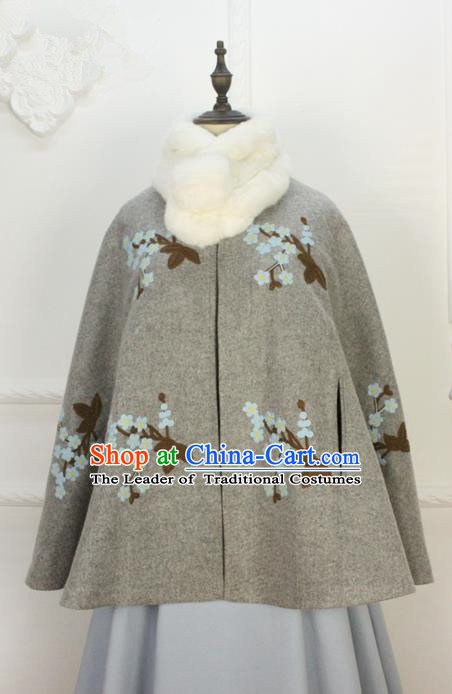 Traditional Classic Women Clothing, Traditional Classic Chinese Han Dynasty Woolen Cloak, Chinese Ancient Style Hanfu Embroidered Wool Cape for Women