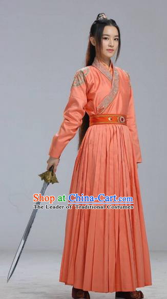 Traditional Chinese Ancient Heroine Costumes, Ancient Chinese Cosplay Swordswomen Knight Costume Complete Set for Women