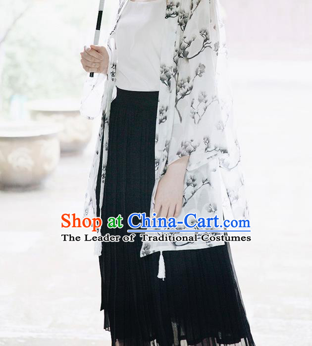 Traditional Japanese Restoring Ancient Kimono Costume, China Kimono Pleated Skirt Chiffon Long Dress for Women