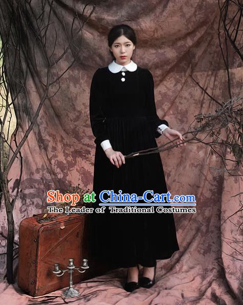 Traditional Classic Elegant Women Costume Pleuche One-Piece Dress, Restoring Ancient Princess Gothic Velvet Dress for Women