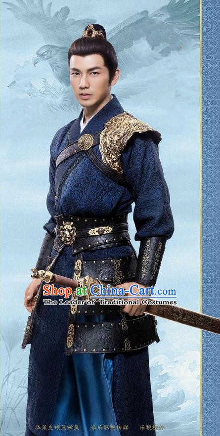 Traditional Chinese Ancient Men Costumes, Ancient Chinese Cosplay General Swordsmen Knight Costume Armour Complete Set for Men