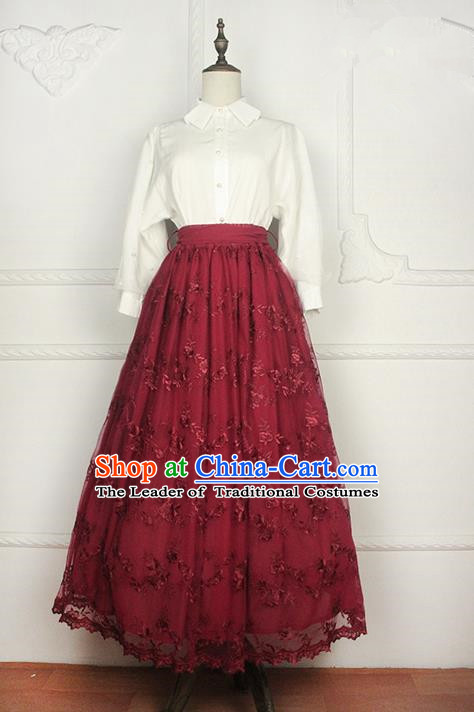 Traditional Classic Elegant Women Costume Bust Skirt, Restoring Ancient Princess Embroidery Lace Long Giant Swing Skirt for Women