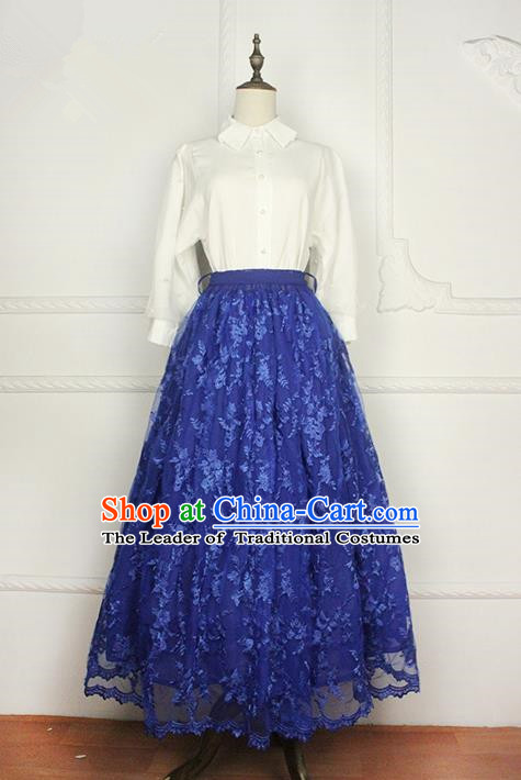 Traditional Classic Elegant Women Costume Bust Skirt, Restoring Ancient Princess Embroidery Lace Long Giant Swing Skirt for Women