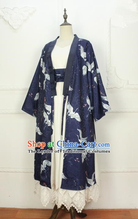 Traditional Japanese Restoring Ancient Kimono Costume Haori Smock, China Hanfu BeiZi Modified Long Cardigan for Women