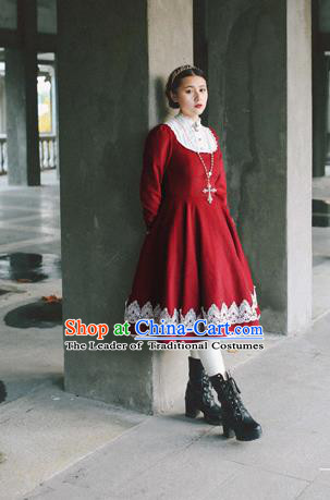 Traditional Classic Elegant Women Costume Palace Woolen Bead One-Piece Dress, Restoring Ancient Princess Royal Long Dress for Women