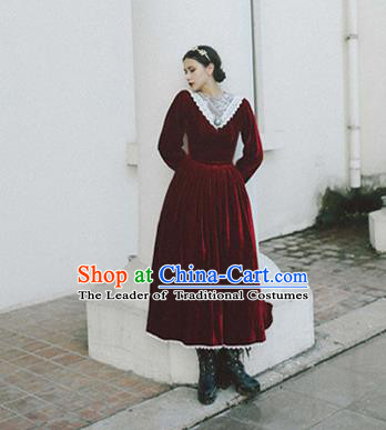 Traditional Classic Elegant Women Costume Palace Velvet One-Piece Dress, Restoring Ancient Princess Royal Pleuche Long Dress for Women