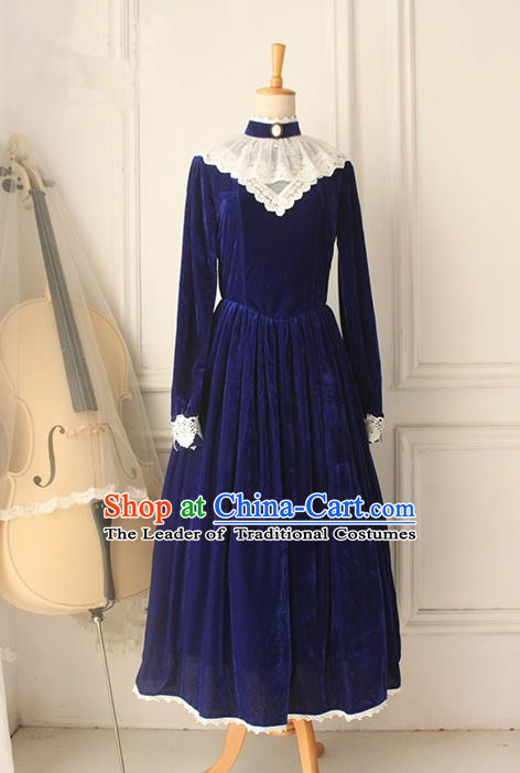 Traditional Classic Elegant Women Costume Palace Velvet One-Piece Dress, Restoring Ancient Princess Royal Pleuche Long Dress for Women