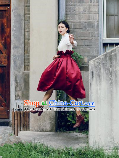 Traditional Classic Elegant Women Costume Satin Bust Skirt, Restoring Ancient Princess High Waist Giant Swing Skirt for Women