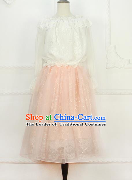 Traditional Classic Elegant Women Costume Bust Skirt, Restoring Ancient Princess Embroidery Lace Organza Giant Swing Skirt for Women