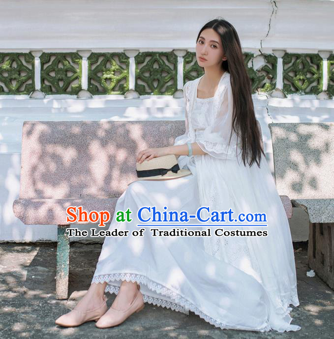 Traditional Classic Elegant Women Costume Lace Smock, Restoring Ancient PrincessLace Long Gauze Cardigan for Women