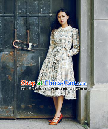 Traditional Classic Elegant Women Costume One-Piece Dress, British Restoring Ancient Princess Grid Lace Dress for Women