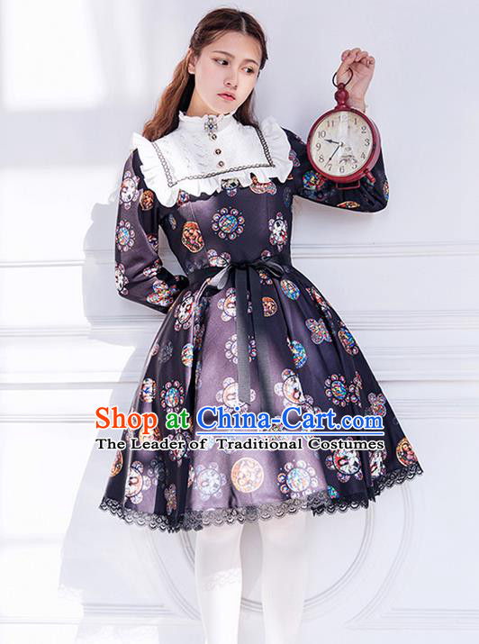 Traditional Classic Elegant Women Costume One-Piece Dress, British Restoring Ancient Princess Gothic Dress for Women