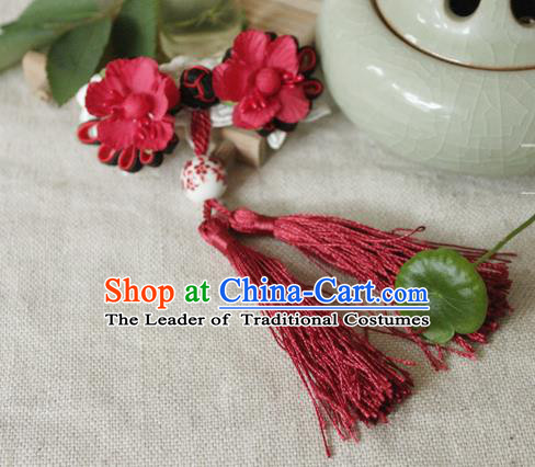 Traditional Classic Chinese Ancient Hair Accessories Hairpin, Elegant Hanfu Plate Buttons Tassels Hair Claw for Women