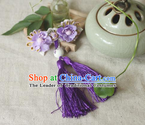 Traditional Classic Chinese Ancient Hair Accessories Hairpin, Elegant Hanfu Plate Buttons Tassels Hair Claw for Women