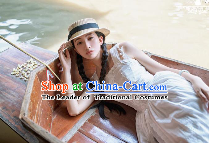 Traditional Classic Elegant Women Costume Cotton One-Piece Dress, Restoring Ancient Embroidered Pierced Dress for Women