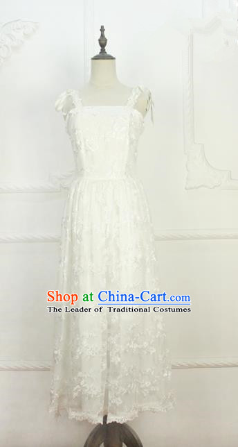 Traditional Classic Elegant Women Costume One-Piece Dress, Restoring Ancient Embroidered Lace Full Dress for Women