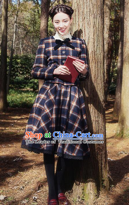 Traditional Classic Elegant Women Costume Complete Set Woolen Jacket and Bust Skirt, Restoring Ancient Wool Coat and Skirt for Women