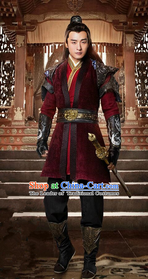 Traditional Chinese Ancient Men Costumes, Ancient Chinese Cosplay General Swordsmen Knight Costume Armour Complete Set for Men