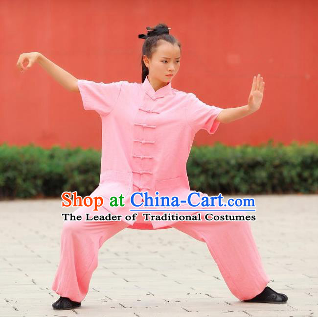 Traditional Chinese Wudang Linen Uniform Taoist Nun Uniform Kungfu Kung Fu Clothing Clothes Pants Shirt Supplies Wu Gong Outfits, Chinese Short-Sleeve Tang Suit Wushu Clothing Tai Chi Suits Uniforms for Women