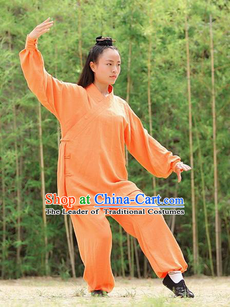 Traditional Chinese Wudang Uniform Taoist Nun Uniform Linen Priest Frock Kungfu Kung Fu Clothing Clothes Pants Slant Opening Shirt Supplies Wu Gong Outfits, Chinese Tang Suit Wushu Clothing Tai Chi Suits Uniforms for Women