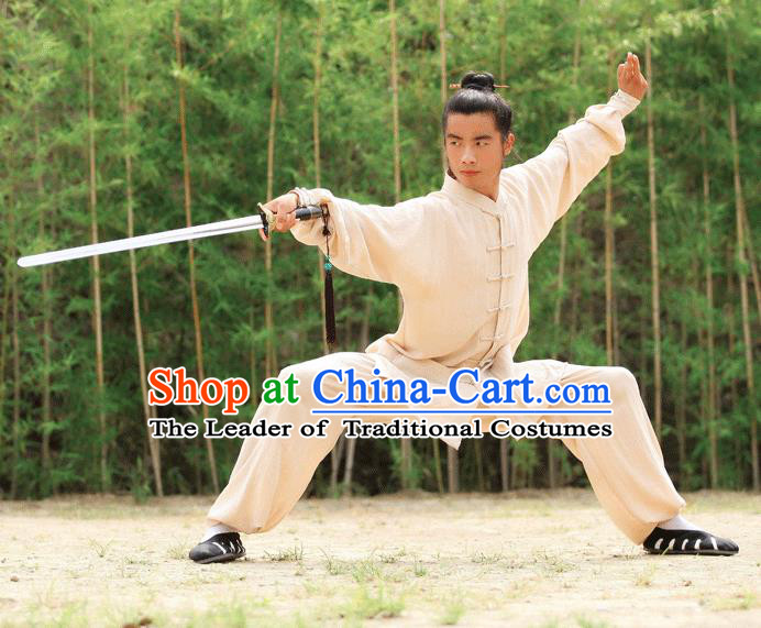 Traditional Chinese Wudang Uniform Taoist Uniform Linen Priest Frock Kungfu Kung Fu Clothing Clothes Pants Slant Opening Shirt Supplies Wu Gong Outfits, Chinese Tang Suit Wushu Clothing Tai Chi Suits Uniforms for Men