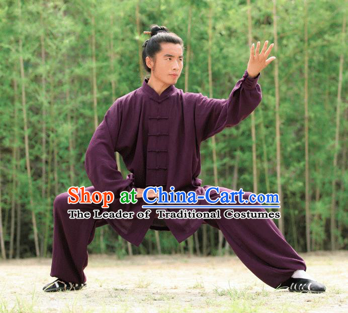 Traditional Chinese Wudang Uniform Taoist Uniform Linen Priest Frock Kungfu Kung Fu Clothing Clothes Pants Slant Opening Shirt Supplies Wu Gong Outfits, Chinese Tang Suit Wushu Clothing Tai Chi Suits Uniforms for Men