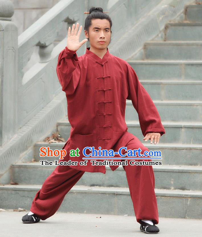 Traditional Chinese Wudang Uniform Taoist Uniform Linen Priest Frock Kungfu Kung Fu Clothing Clothes Pants Slant Opening Shirt Supplies Wu Gong Outfits, Chinese Tang Suit Wushu Clothing Tai Chi Suits Uniforms for Men