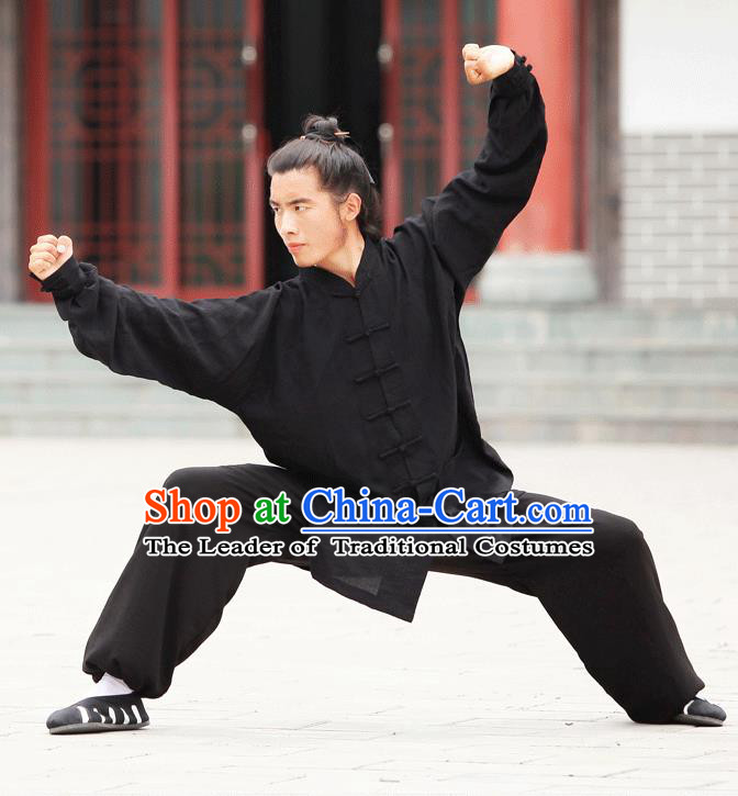 Traditional Chinese Wudang Uniform Taoist Uniform Linen Priest Frock Kungfu Kung Fu Clothing Clothes Pants Slant Opening Shirt Supplies Wu Gong Outfits, Chinese Tang Suit Wushu Clothing Tai Chi Suits Uniforms for Men