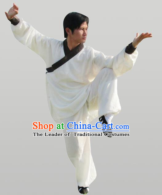 Traditional Chinese Wudang Uniform Taoist Uniform Thicken Linen Slant Opening Priest Frock Complete Set Kungfu Kung Fu Clothing Clothes Pants Slant Opening Shirt Supplies Wu Gong Outfits, Chinese Tang Suit Wushu Clothing Tai Chi Suits Uniforms for Men