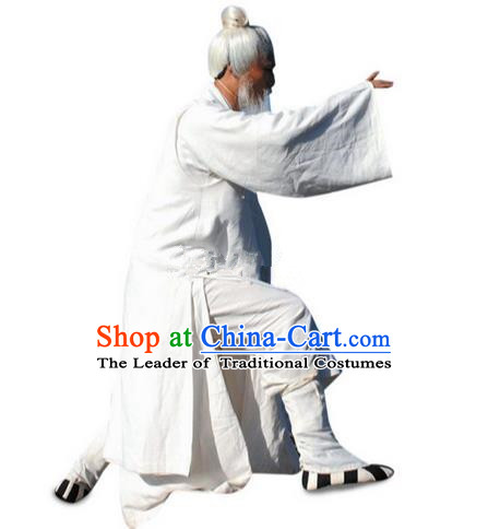 Traditional Chinese Wudang Uniform Taoist Linen Uniform Long Robe Complete Set Kungfu Kung Fu Clothing Clothes Pants Shirt Supplies Wu Gong Outfits, Chinese Tang Suit Wushu Clothing Tai Chi Suits Uniforms for Men