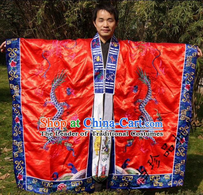 Traditional Chinese Wudang Uniform Taoist Cassock Robes Silk Embroidery Double Dragons Robe Ssangyong Robe for Men