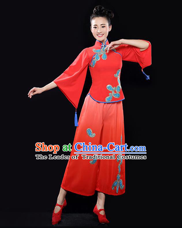 Traditional Chinese Classical Yangko Dance Dress, Yangge Fan Dancing Costume Suits, Folk Dance Yangko Costume for Women