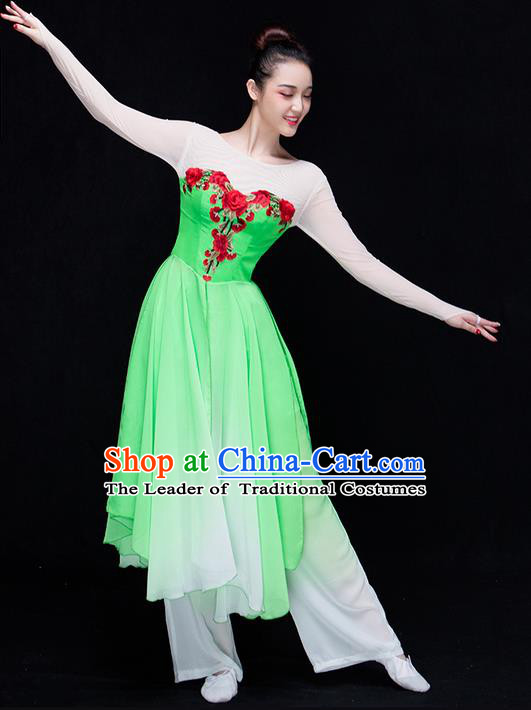 Traditional Chinese Classical Yangko Jasmine Flower Dance Dress, Yangge Fan Dancing Costume Umbrella Dance Suits, Folk Dance Yangko Costume for Women