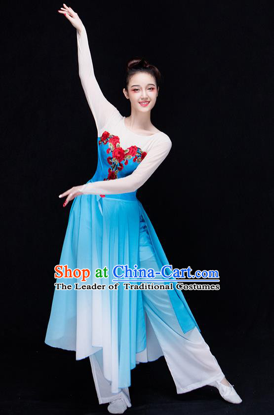 Traditional Chinese Classical Yangko Jasmine Flower Dance Dress, Yangge Fan Dancing Costume Umbrella Dance Suits, Folk Dance Yangko Costume for Women