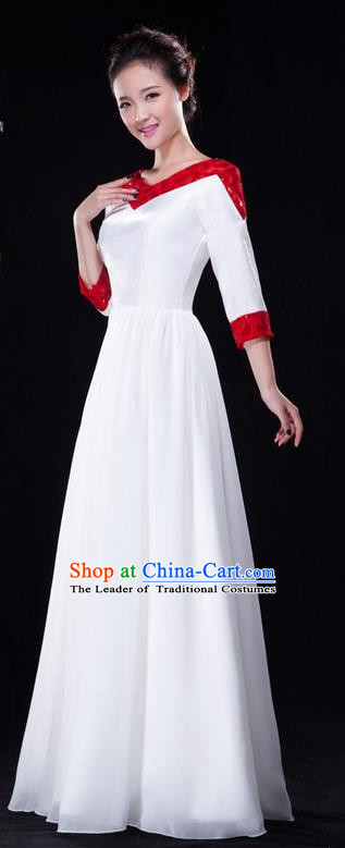 Traditional Chinese Classical Modern Dance Dress, Yangge Fan Dancing Costume Lace Chorus Suits, Folk Dance Yangko Costume for Women