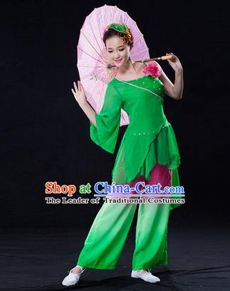 Traditional Chinese Classical Yangko Lotus Dance Dress, Yangge Fan Dancing Costume Umbrella Dance Suits, Folk Dance Yangko Costume for Women