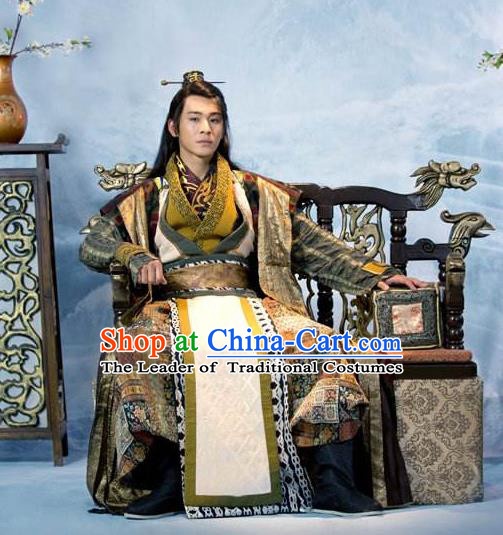 Traditional Chinese Ancient Men Costumes, Ancient Chinese Cosplay General Swordsmen Roayl Prince Embroidered Costume Complete Set for Men