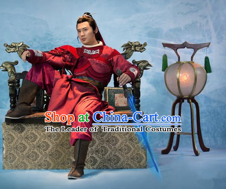 Traditional Chinese Ancient Men Costumes, Ancient Chinese Cosplay General Swordsmen Roayl Prince Embroidered Costume Complete Set for Men