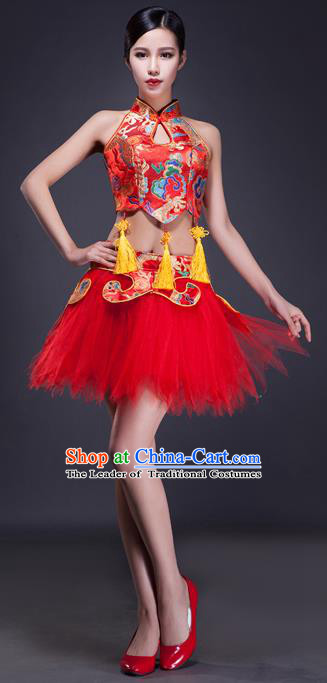 Traditional Chinese Classical Yangko Drum Dance Dress, Yangge Fan Dancing Costume Umbrella Dance Suits, Folk Dance Yangko Costume for Women