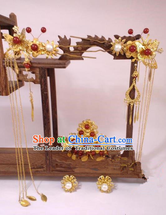 Traditional Chinese Wedding Jewelry Accessories Traditional Xiuhe Suits Wedding Bride Headwear Wedding Tiara Ancient Chinese Tassel Harpins for Women